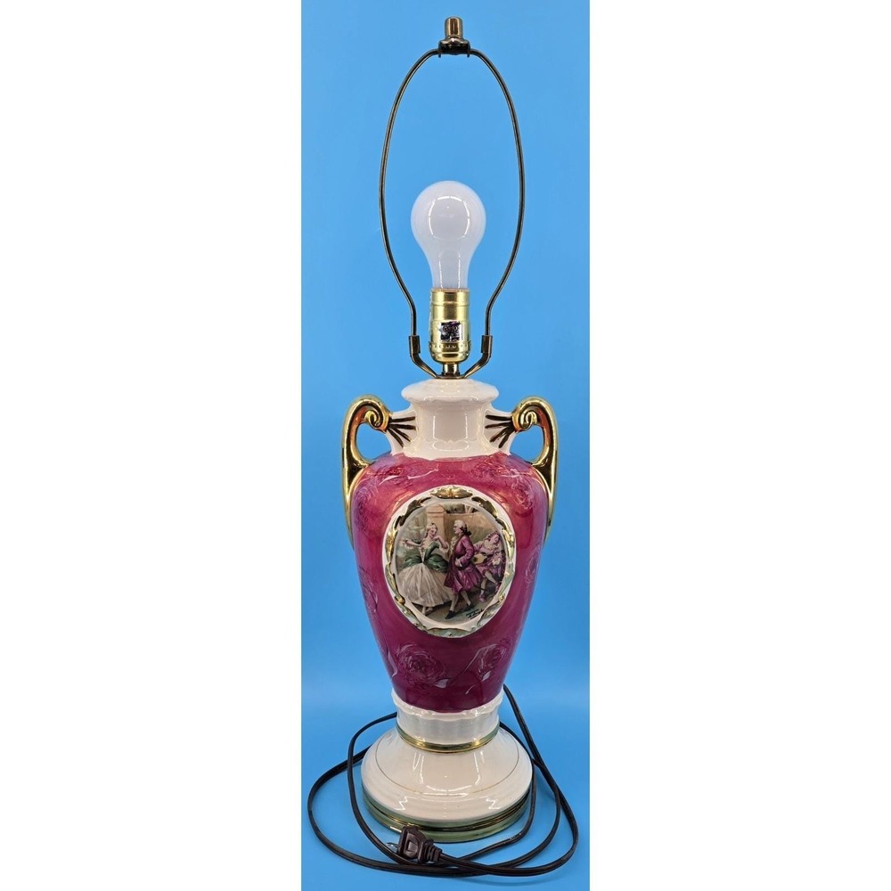 Vtg George & Martha Washington Table Lamp Porcelain Ceramic Signed Langbroek MCM